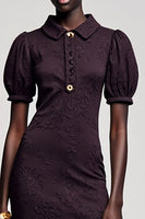 Laden Sie das Bild in den Galerie-Viewer, Dunkelviolettes Jacquard A-Linie Midikleid für Hochzeitsgäste