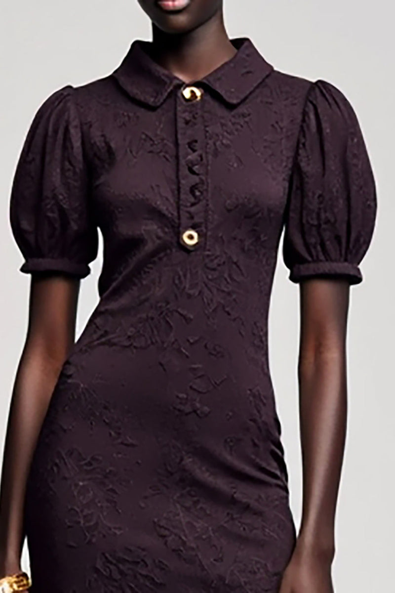 Laden Sie das Bild in den Galerie-Viewer, Dunkelviolettes Jacquard A-Linie Midikleid für Hochzeitsgäste