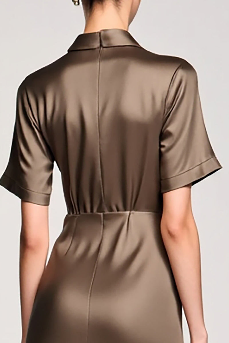 Laden Sie das Bild in den Galerie-Viewer, Olive Etui Gekerbtes Revers Hochzeitsgastkleid mit Schlitz