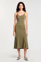 Laden Sie das Bild in den Galerie-Viewer, Olive Jersey Spaghettiträger A Linie Hochzeitsgastkleid