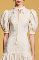 Laden Sie das Bild in den Galerie-Viewer, Spitze Elfenbein A Linie Hochzeitsgastkleid