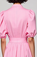 Laden Sie das Bild in den Galerie-Viewer, Rosa Baumwolle Gerafftes A-Linie Hochzeitsgastkleid