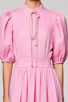 Laden Sie das Bild in den Galerie-Viewer, Rosa Baumwolle Gerafftes A-Linie Hochzeitsgastkleid