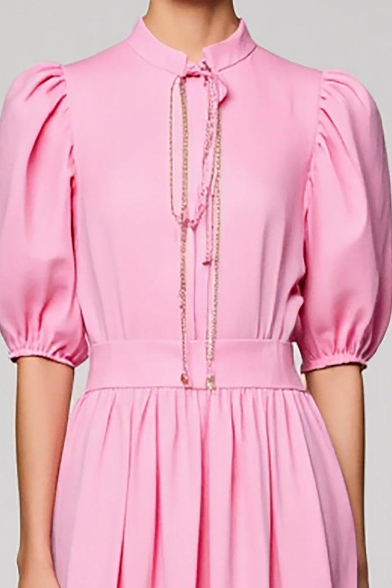 Laden Sie das Bild in den Galerie-Viewer, Rosa Baumwolle Gerafftes A-Linie Hochzeitsgastkleid