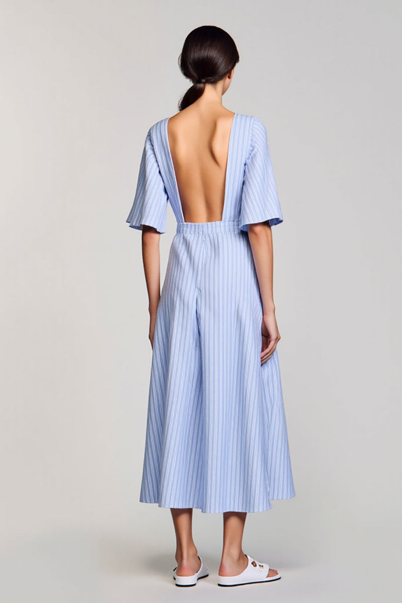 Laden Sie das Bild in den Galerie-Viewer, Blaues A-Linie Gestreiftes 3D-Blumen Kleid für Hochzeitsgäste