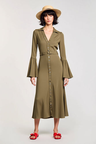 Olive A-Linie Chiffon Hochzeitsgastkleid mit V-Ausschnitt