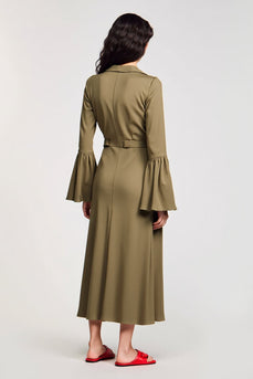 Olive A-Linie Chiffon Hochzeitsgastkleid mit V-Ausschnitt