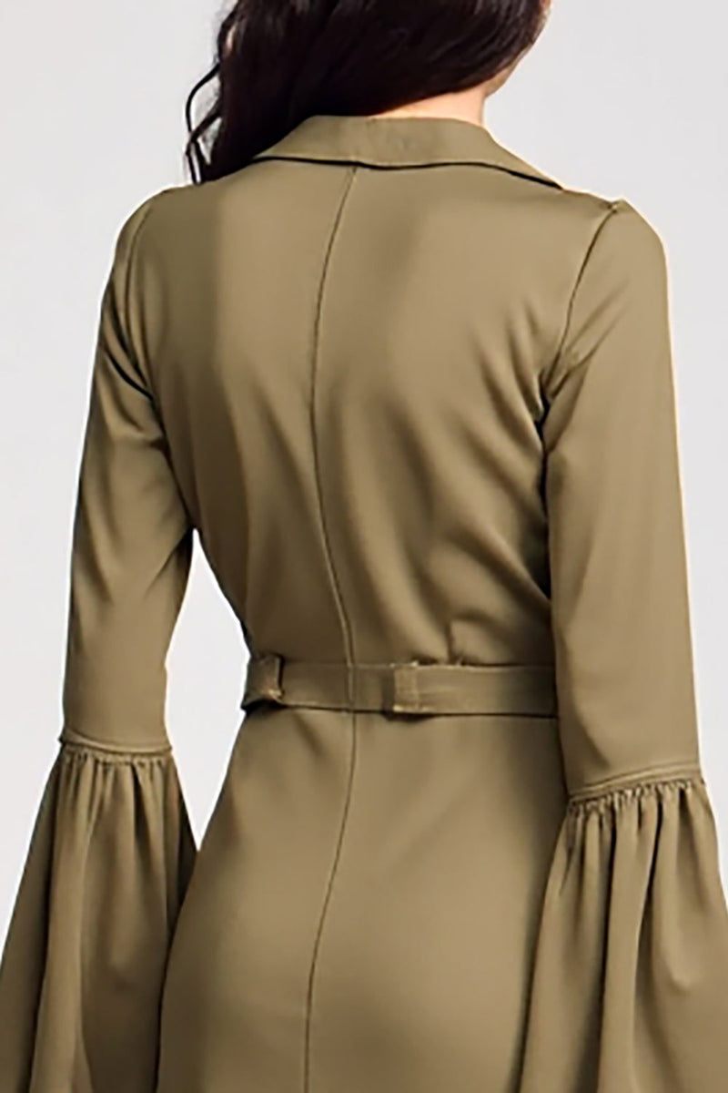 Laden Sie das Bild in den Galerie-Viewer, Olive A-Linie Chiffon Hochzeitsgastkleid mit V-Ausschnitt