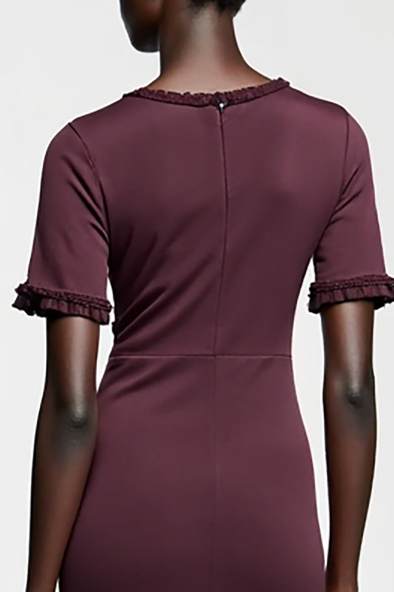 Laden Sie das Bild in den Galerie-Viewer, Dunkelrotes Etuikleid für Hochzeitsgäste aus Satin