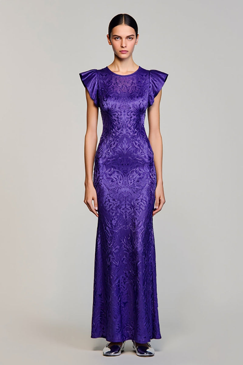 Laden Sie das Bild in den Galerie-Viewer, Lila Jacquard Etuikleid für Hochzeitsgäste