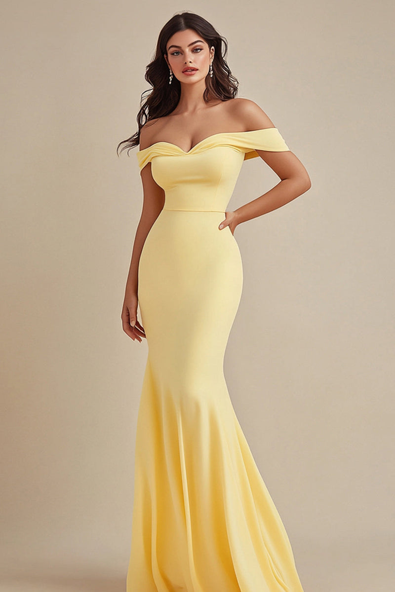 Laden Sie das Bild in den Galerie-Viewer, Schwarzes Schulterfreies Meerjungfrauen Abendkleid aus Chiffon