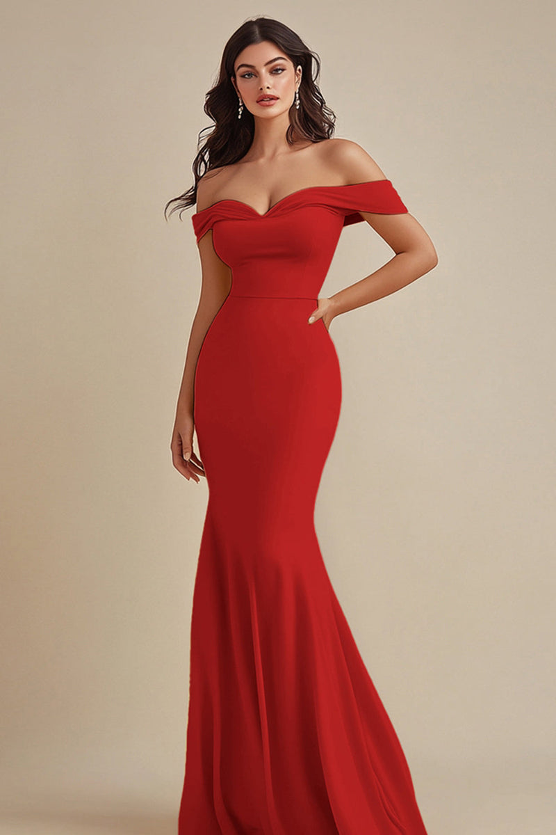 Laden Sie das Bild in den Galerie-Viewer, Schwarzes Schulterfreies Meerjungfrauen Abendkleid aus Chiffon