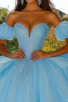Laden Sie das Bild in den Galerie-Viewer, Ballkleid Trägerloses Himmelblaues Pailletten Quinceanera Kleid
