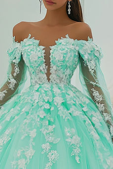 Schulterfreies Ballkleid Mintgrünes Quinceanera Kleid mit Applikationen