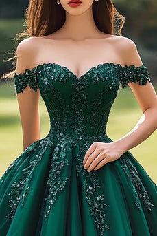Prinzessin Ballkleid Schulterfreies Dunkelgrünes Quinceanera-Kleid mit Applikationen