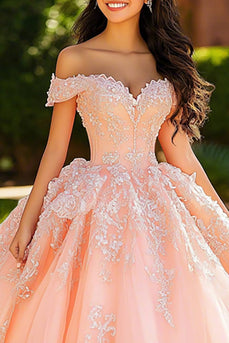 Rosa Schulterfreies Appliziertes Ballkleid Quinceanera-Kleid