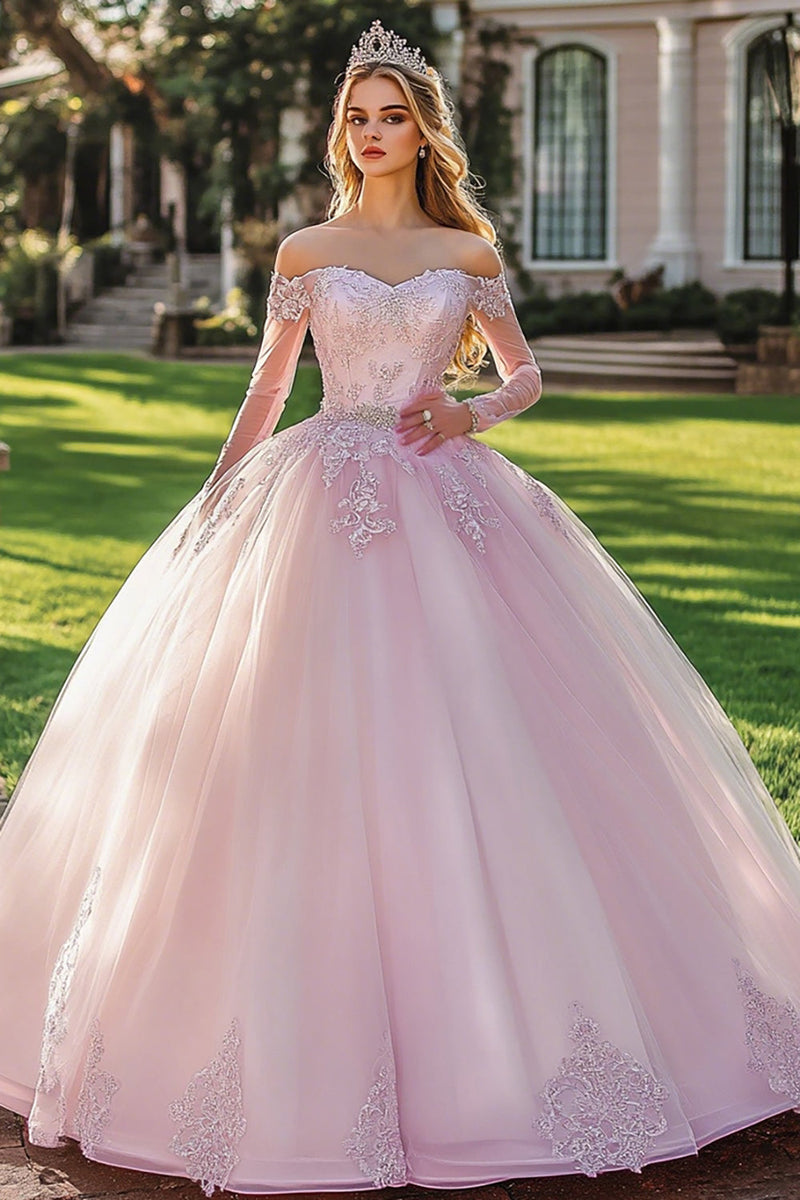 Laden Sie das Bild in den Galerie-Viewer, Schulterfreies Flieder Appliziertes Ballkleid Quinceanera-Kleid