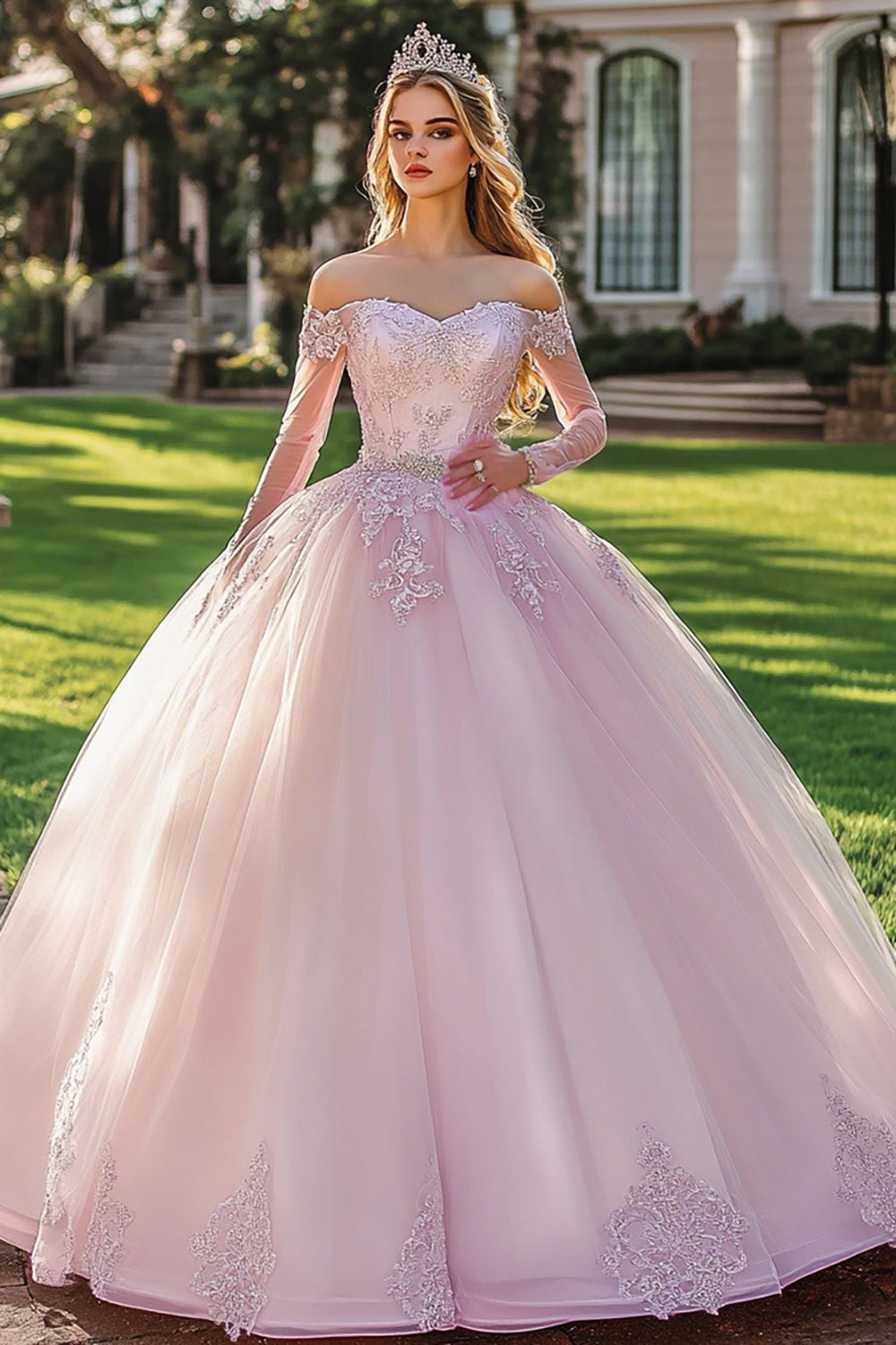 Schulterfreies Flieder Appliziertes Ballkleid Quinceanera-Kleid
