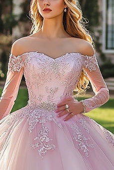 Rosa Trägerloses Appliziertes Ballkleid Quinceanera-Kleid