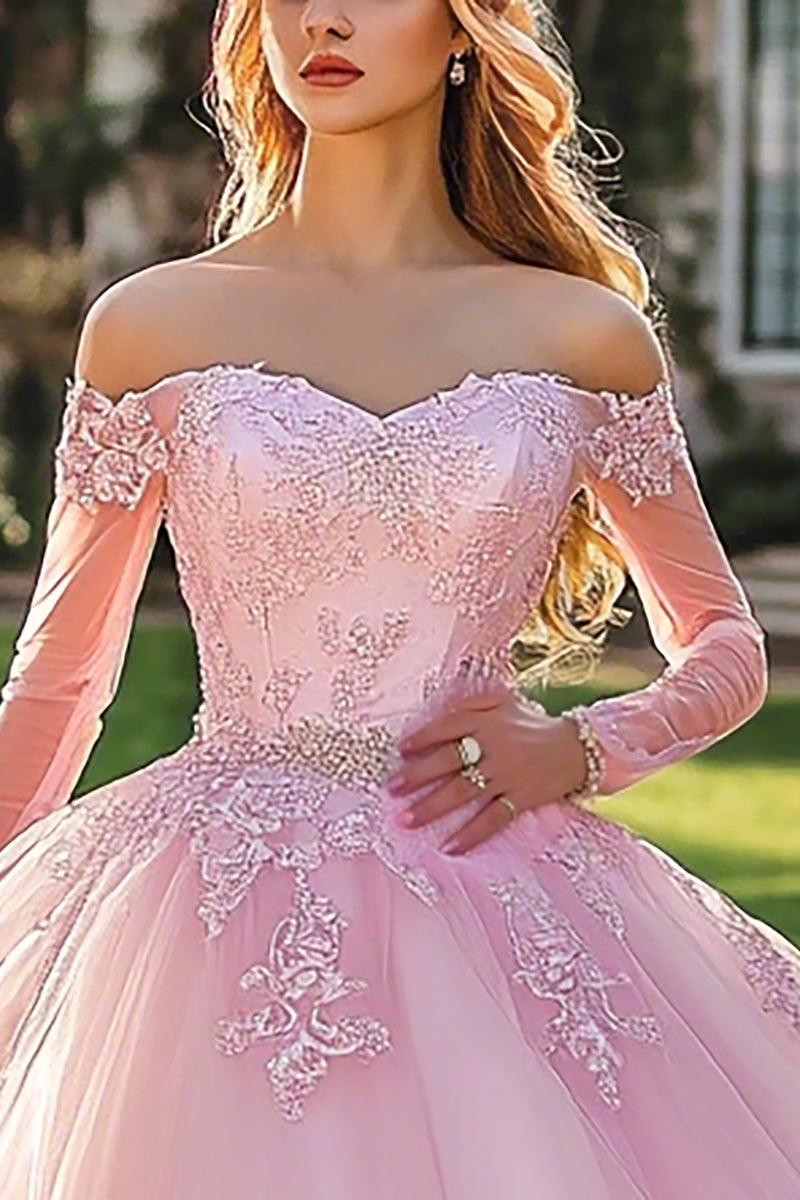 Laden Sie das Bild in den Galerie-Viewer, Schulterfreies Flieder Appliziertes Ballkleid Quinceanera-Kleid
