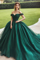 Laden Sie das Bild in den Galerie-Viewer, Ballkleid Schulterfreies Korsett Dunkelgrünes Quinceanera-Kleid