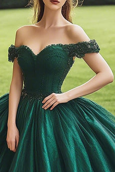 Ballkleid Schulterfreies Korsett Dunkelgrünes Quinceanera-Kleid
