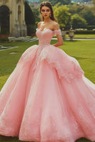 Laden Sie das Bild in den Galerie-Viewer, Prinzessin Rosa Schulterfreies Ballkleid Quinceanera Kleid