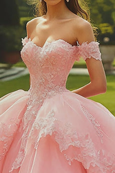 Prinzessin Rosa Schulterfreies Ballkleid Quinceanera Kleid