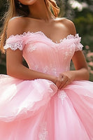 Laden Sie das Bild in den Galerie-Viewer, Prinzessin Ballkleid Schulterfreies Rosa Quinceanera-Kleid mit Rüschen