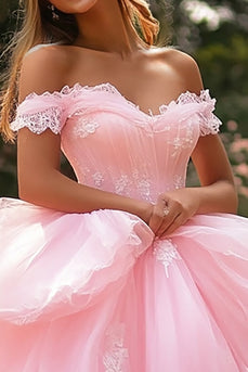 Prinzessin Ballkleid Schulterfreies Rosa Quinceanera-Kleid mit Rüschen