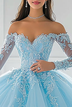 Schulterfreies Ballkleid mit Applikationen Himmelblaues Quinceanera Kleid