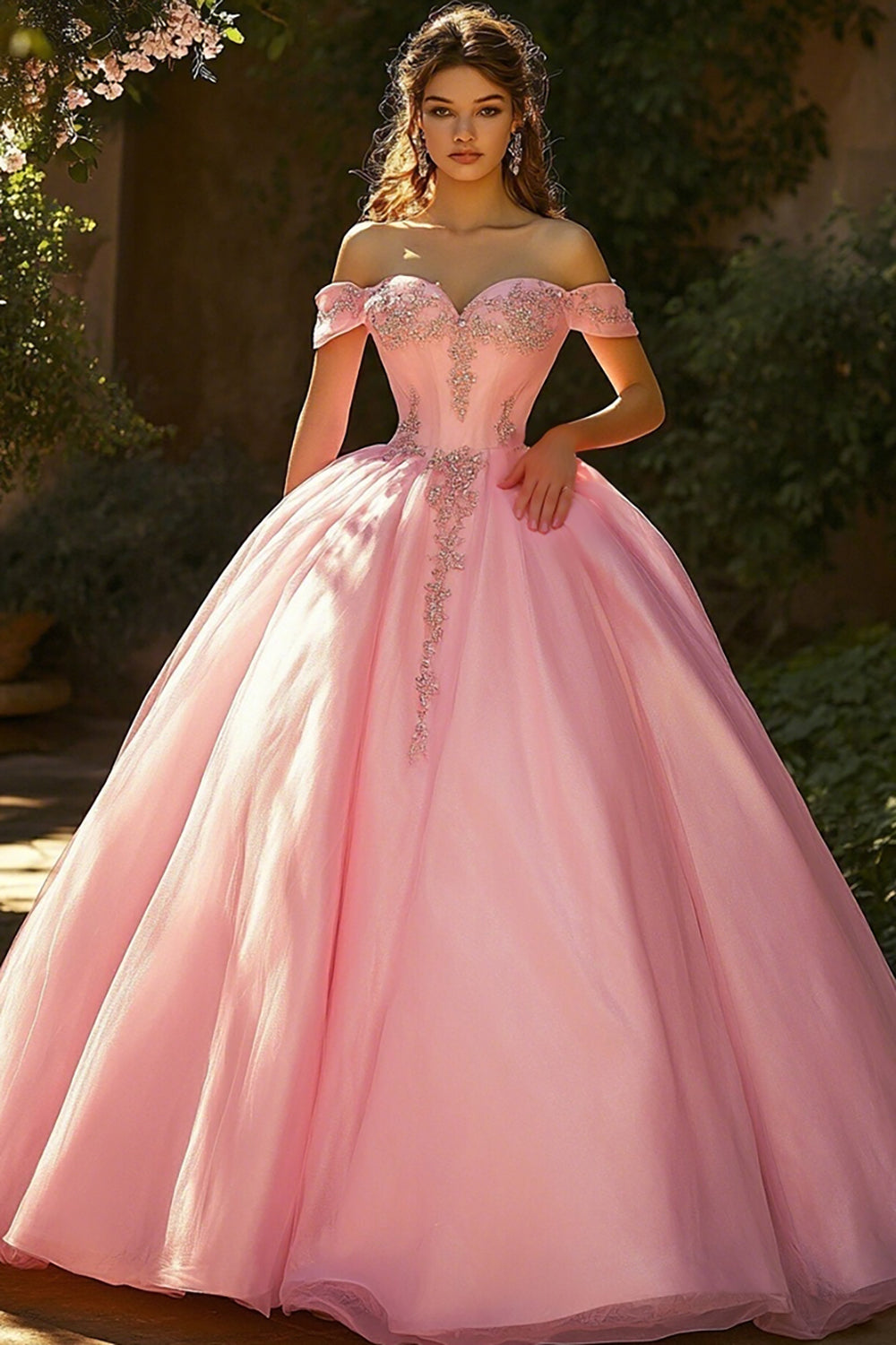 Ballkleid Schulterfreies Prinzessinnen Quinceanera Kleid mit Applikationen