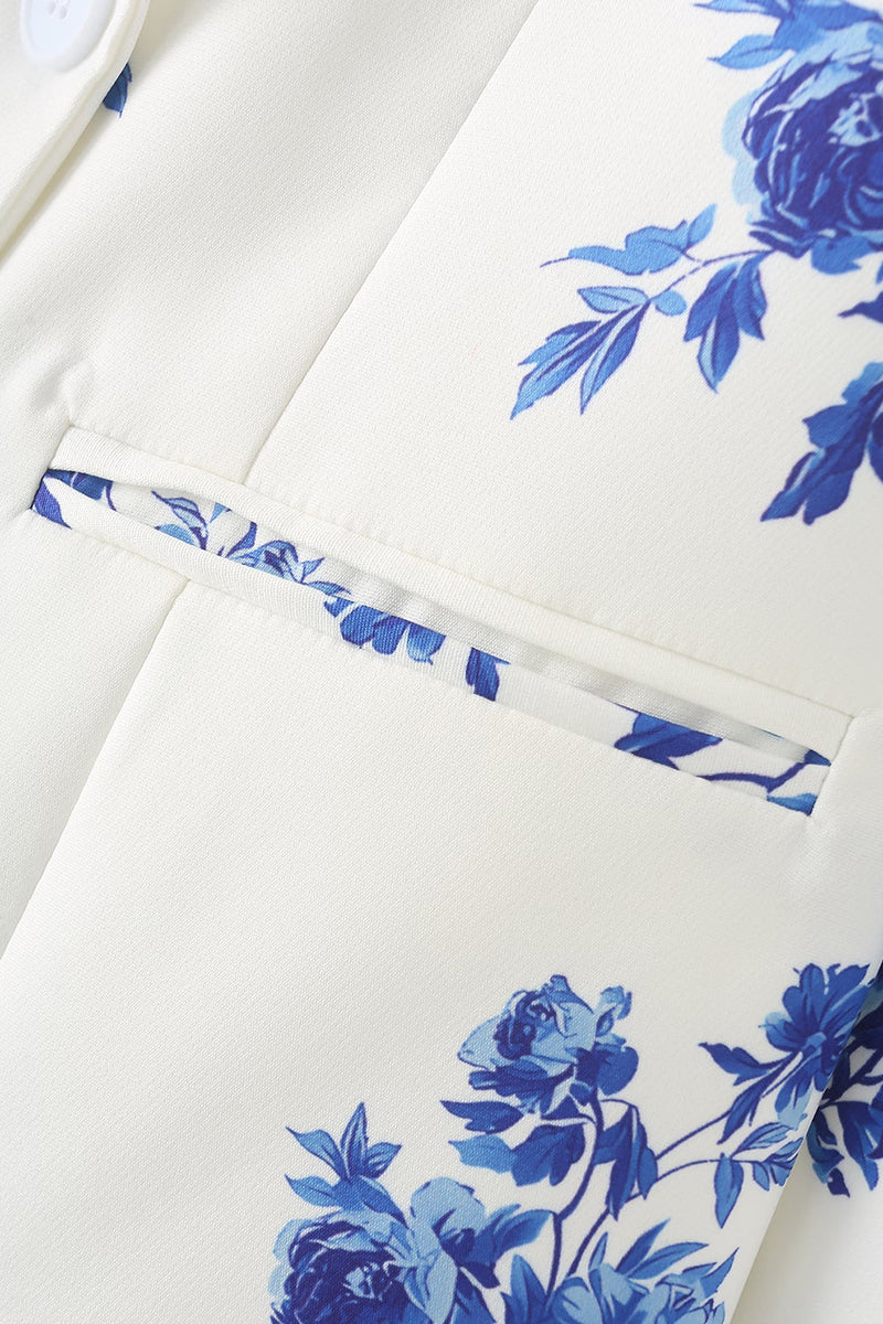 Laden Sie das Bild in den Galerie-Viewer, Blaue Blume Blazer mit gekerbtem Revers und einem Knopf für Damen