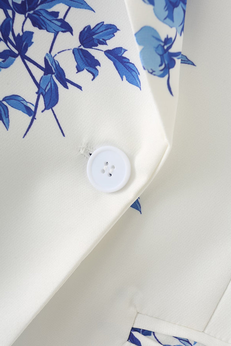 Laden Sie das Bild in den Galerie-Viewer, Blaue Blume Blazer mit gekerbtem Revers und einem Knopf für Damen