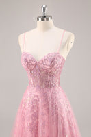 Laden Sie das Bild in den Galerie-Viewer, Glitzerndes Rosa Korsett A-Linie Langes Ballkleid