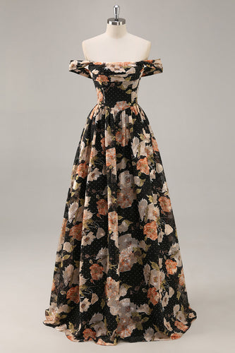 Funkelndes Schwarzes Geblümtes Gerafftes Langes Brautjungfernkleid mit Perlen