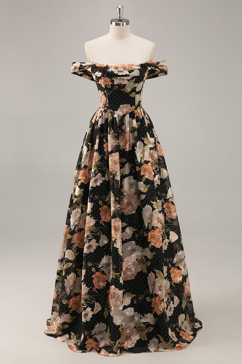 Funkelndes Schwarzes Geblümtes Gerafftes Langes Brautjungfernkleid mit Perlen