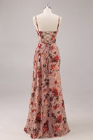 Laden Sie das Bild in den Galerie-Viewer, Dusty Rose Etui Gerafftes Blumen Korsett Langes Brautjungfernkleid mit seitlichem Streamer