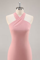 Laden Sie das Bild in den Galerie-Viewer, Blush Neckholder Meerjungfrau Chiffon Langes Brautjungfernkleid mit Schleife