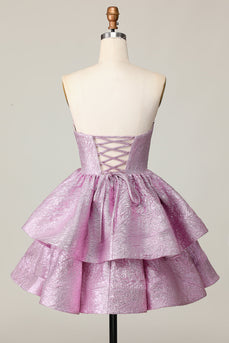 Hellviolettes Trägerloses Abiballkleid mit Schnürung und Schleife in A-Linie