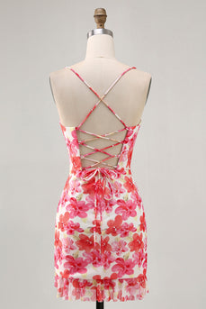 Rotes Mini Abiballkleid mit Blumendruck