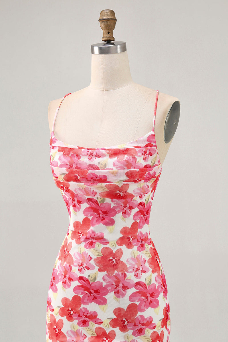 Laden Sie das Bild in den Galerie-Viewer, Rotes Mini Abiballkleid mit Blumendruck