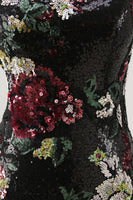 Laden Sie das Bild in den Galerie-Viewer, Schwarzes Blumen Bodycon Pailletten Eine Schulter Abiballkleid