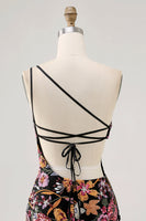 Laden Sie das Bild in den Galerie-Viewer, Schwarze Blume Bodycon Eine Schulter Stickerei Abiballkleid