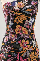 Laden Sie das Bild in den Galerie-Viewer, Schwarze Blume Bodycon Eine Schulter Stickerei Abiballkleid