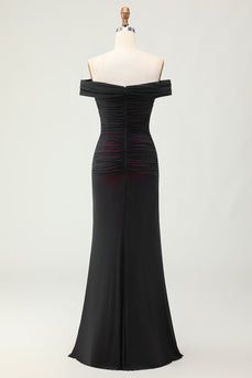 Schulterfreies Etui Schwarz Rosa Brautjungfernkleid mit 3D-Blume