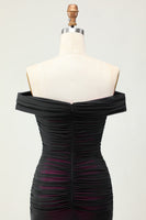 Laden Sie das Bild in den Galerie-Viewer, Schulterfreies Etui Schwarz Rosa Brautjungfernkleid mit 3D-Blume