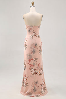 Blush Blumen Trägerloses Etui Brautjungfernkleid mit Schlitz