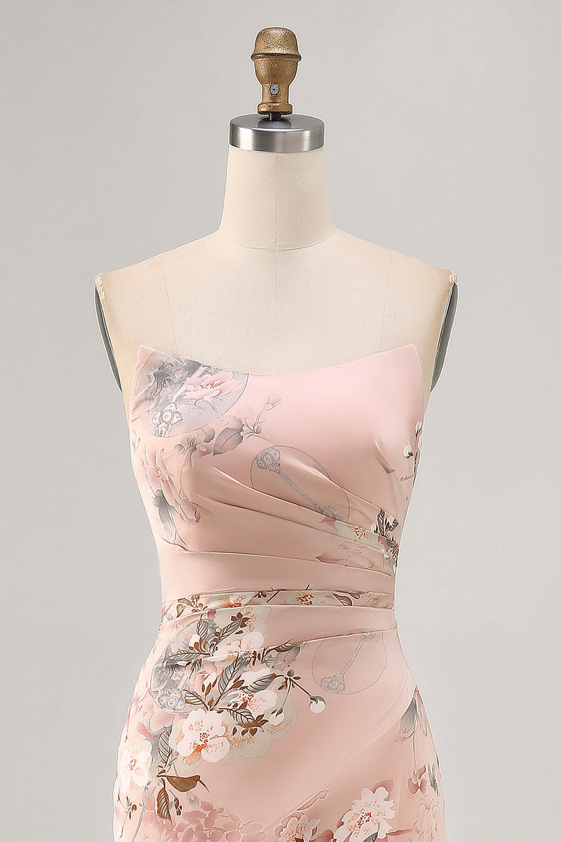 Laden Sie das Bild in den Galerie-Viewer, Blush Blumen Trägerloses Etui Brautjungfernkleid mit Schlitz