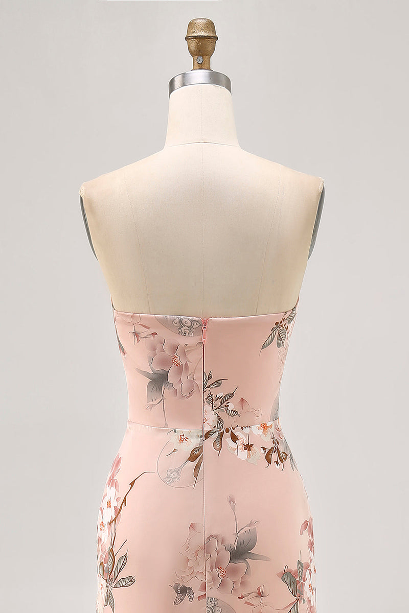 Laden Sie das Bild in den Galerie-Viewer, Blush Blumen Trägerloses Etui Brautjungfernkleid mit Schlitz